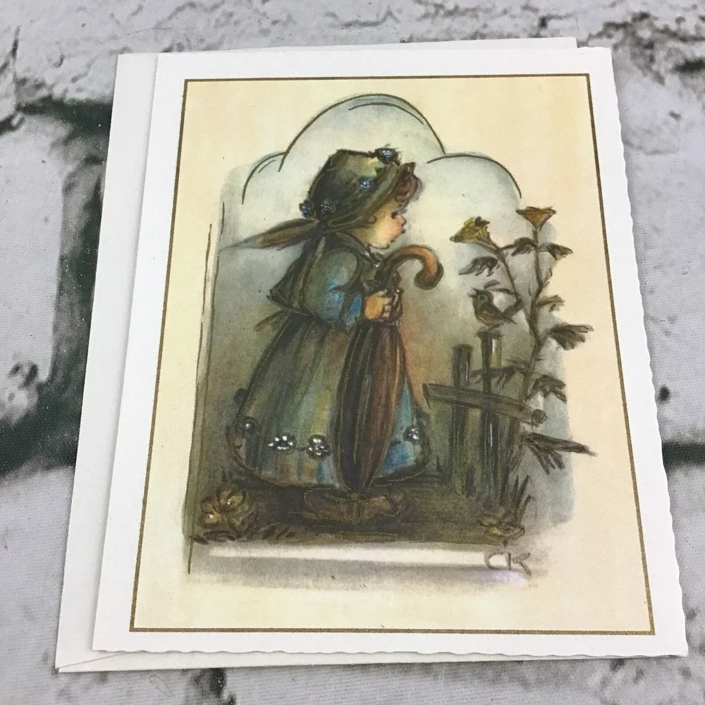 Vintage Blank Inside Notecards Lot-5 German Children Illustrations W/Envelopes